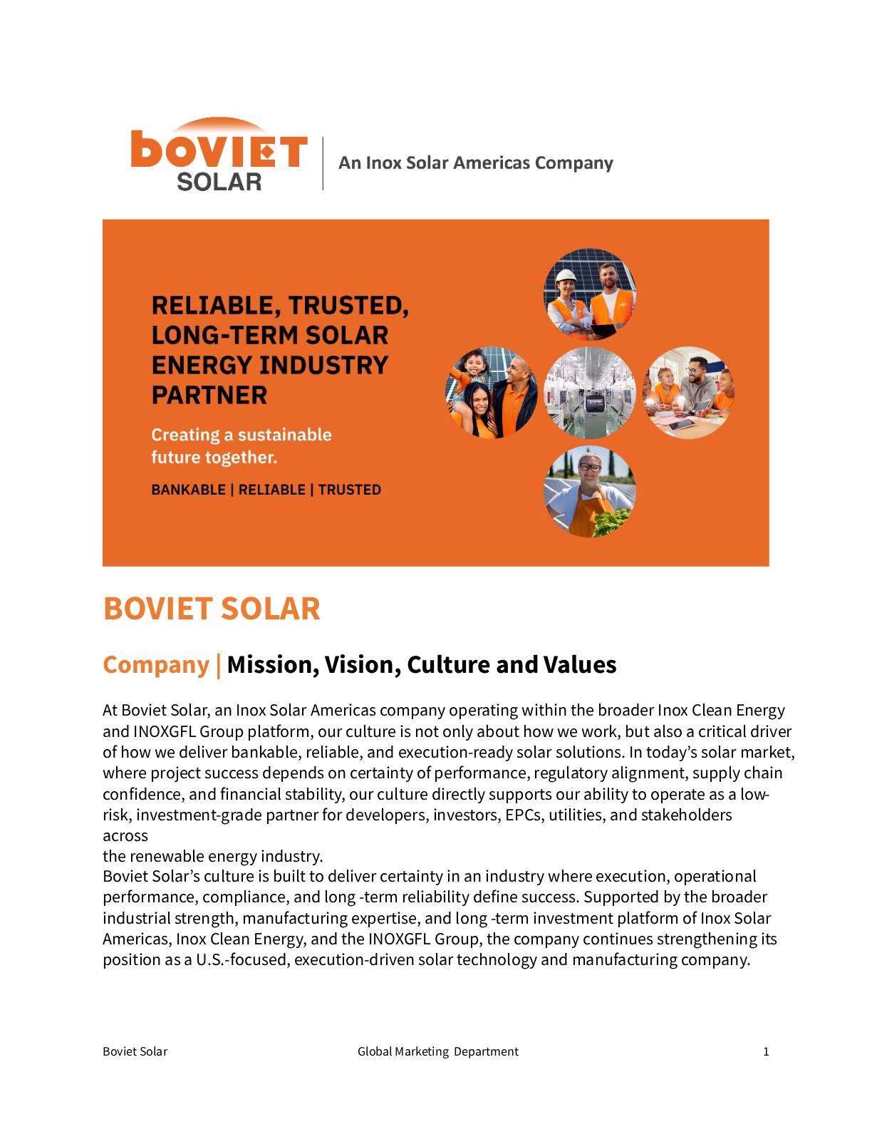 Boviet Solar Company Mission, Culture, Values July 2026